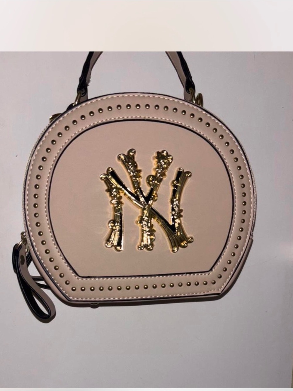 Blush Round Mini Crossbody with Gold Emblem